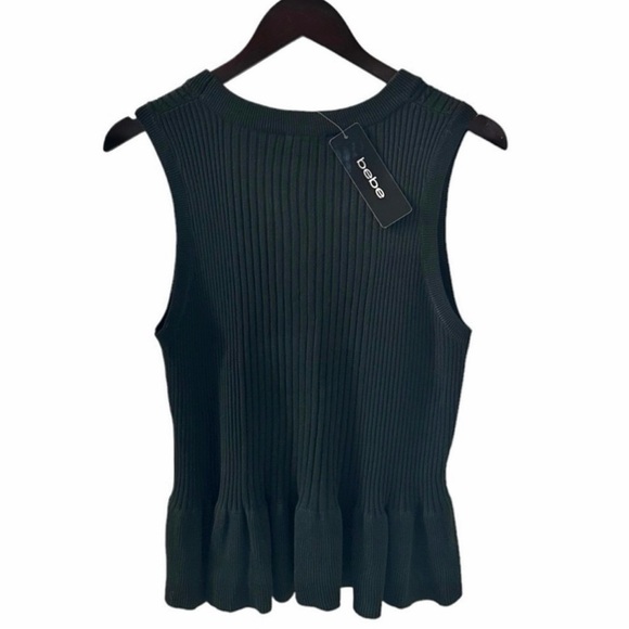Bebe Black Sleeveless Pointelle Knit Peplum Hem Emelia Sweater Size Medium - Picture 7 of 7